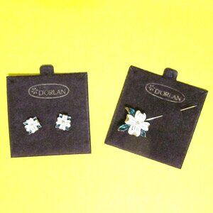 Vintage D'Orlan dogwood stud earrings and stick pin